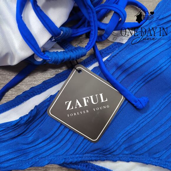 Zaful Textured Bandeau Bikini Swimsuit Size M - Picture 2 of 5